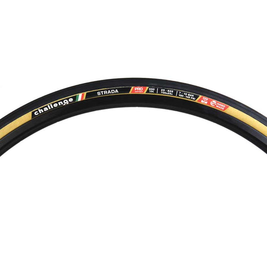 Challenge Strada Pro Tire Clincher Folding Black/Tan 300TPI Handmade 700x25