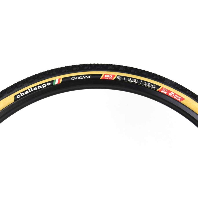 Load image into Gallery viewer, Challenge Chicane Pro Tire - 700 x 33, Clincher, Folding, Black/Tan, Handmade
