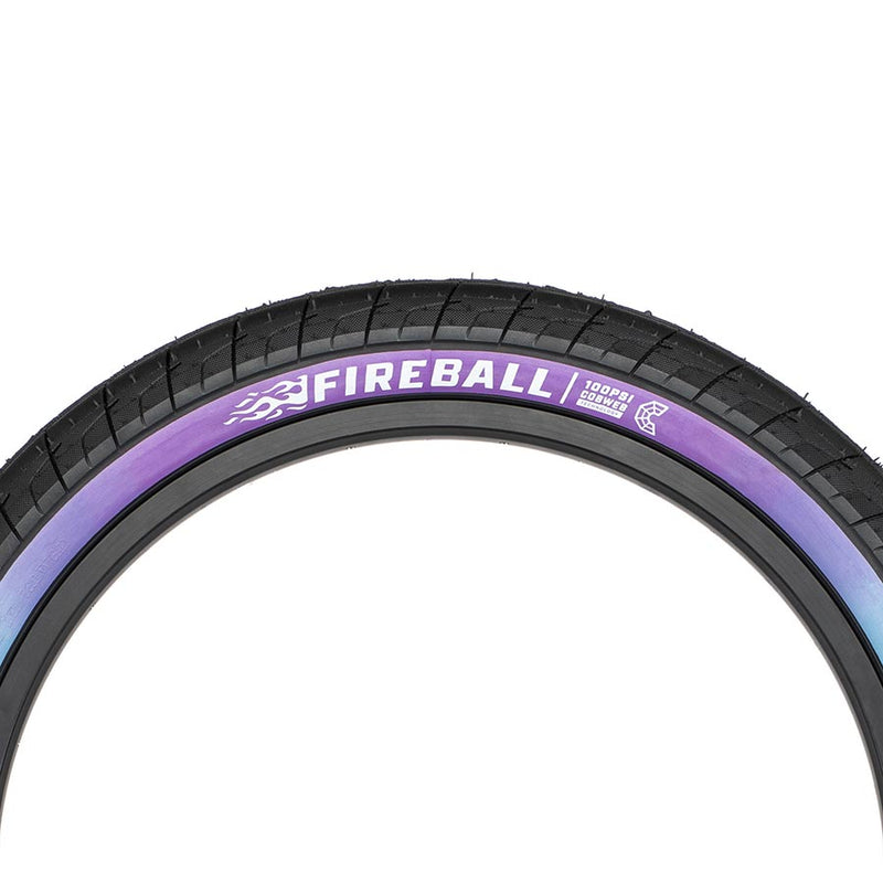 Load image into Gallery viewer, Eclat Fireball Tire 20 x 2.4 TPI 60 PSI 100 Clincher Wire Purple/Teal Fade BMX
