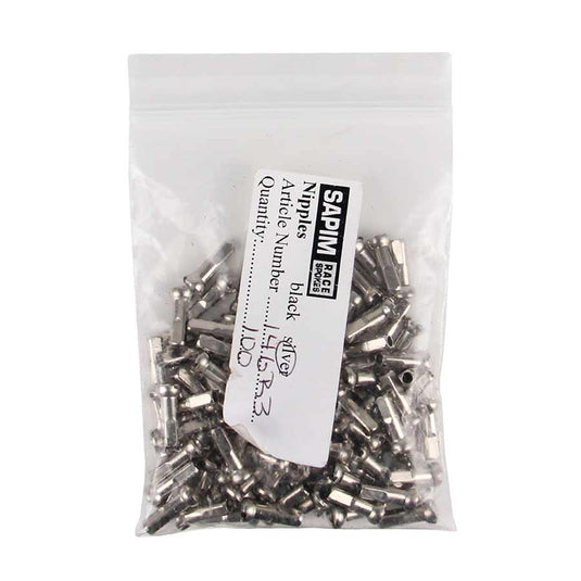 Sapim Polyax Brass Nipples Silver, 2mm, (14G), 14mm, Bag of 100