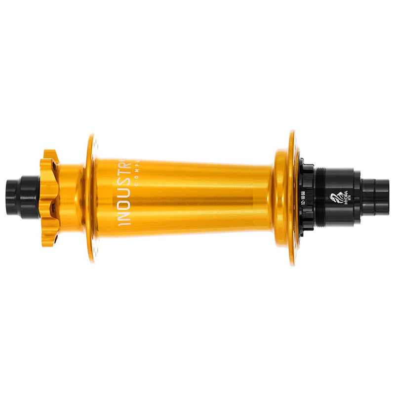 Load image into Gallery viewer, Industry Nine Hydra Classic Boost 6B, Disc Hub, Rear, 28H, 12mm TA, 148mm, Shimano Micro Spline, Gold
