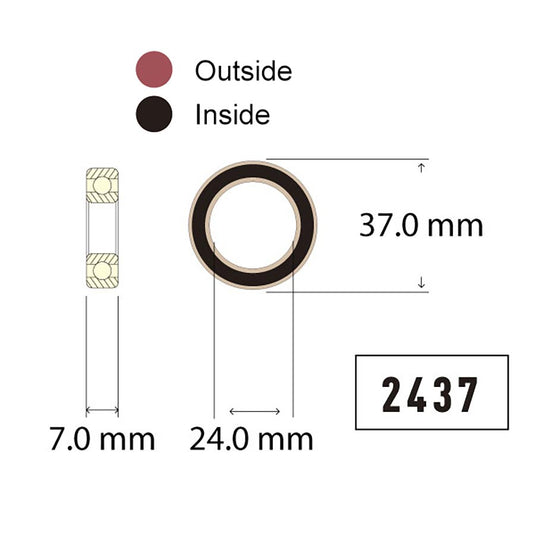 Wheels Manufacturing Angular Contact, Sealed Cartridge Bearing, MR 2437, 24x37x7mm, Steel