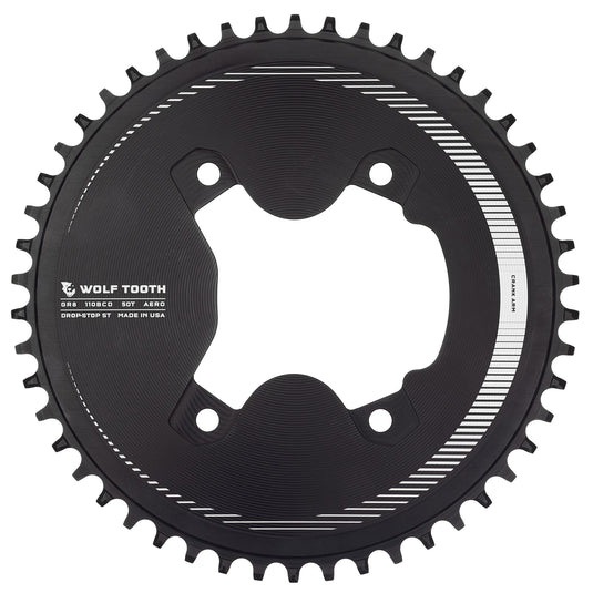 Wolf Tooth Aero 110 Asymmetric BCD Chainring - 52t, 110 Asymmetric BCD, 4-Bolt, Drop-Stop ST, For Shimano GRX 800