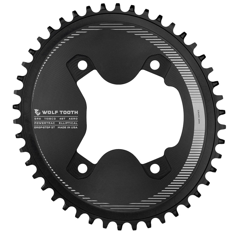 Load image into Gallery viewer, Wolf Tooth Elliptical Aero 110 Asymmetric BCD Chainring - 46t, 110 Asymmetric BCD, 4-Bolt, Drop-Stop ST, For Shimano GRX
