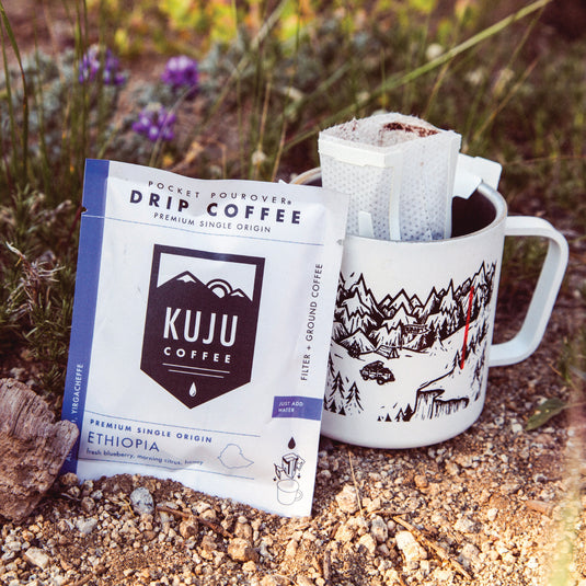 Kuju Coffee Ethiopia Camp Beverages: Convenient Pocket Pourover Packs Pack of  6