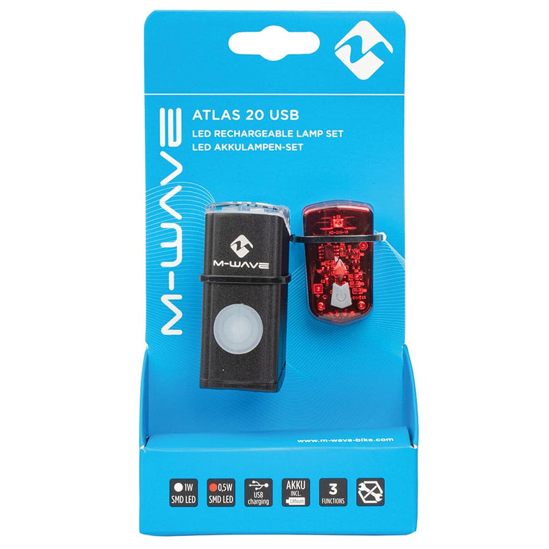 Load image into Gallery viewer, M-Wave Atlas 20 USB Light Set, Black
