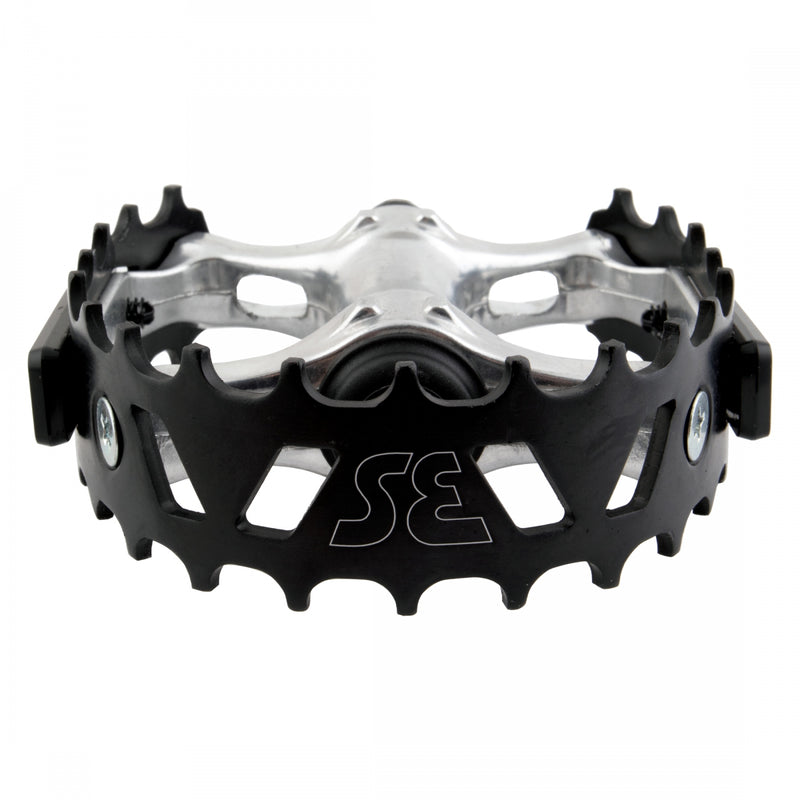 Load image into Gallery viewer, SE Bikes Bear Trap Alloy Pedals 9/16&quot; Boron Steel Axle W/ Reflector Silver/Black
