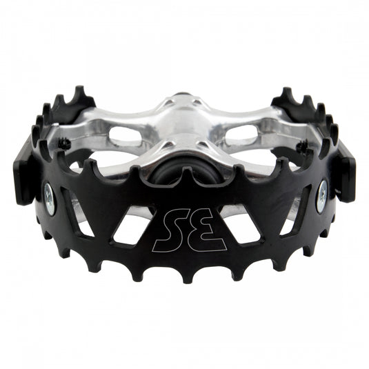 SE Bikes Bear Trap Alloy Pedals 9/16" Boron Steel Axle W/ Reflector Silver/Black