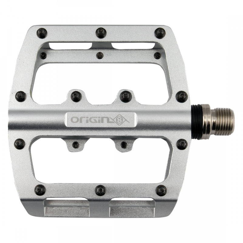 Load image into Gallery viewer, Origin8 Rascal Platform Pedals 9/16&quot; Concave Aluminum Body Removable Pins Silver
