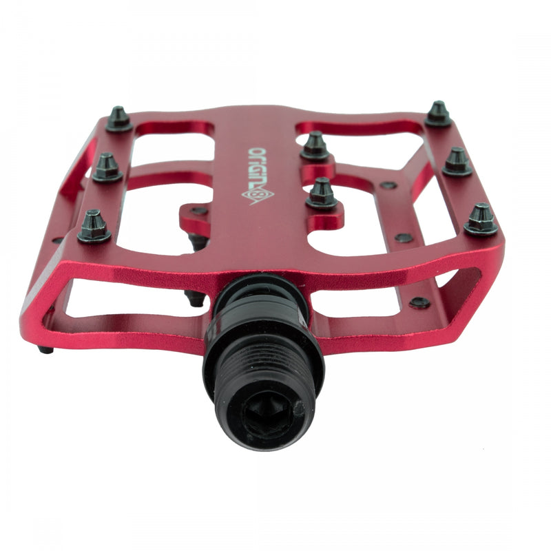 Load image into Gallery viewer, Origin8 Rascal XS Platform Pedals 9/16&quot; Concave Aluminum Body Removable Pins Red
