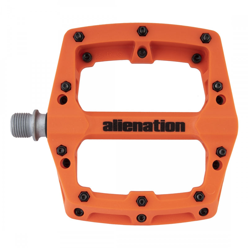 Load image into Gallery viewer, Alienation Foothold Pedal 9/16&quot; Concave Composite Platform Removable Pins Orange
