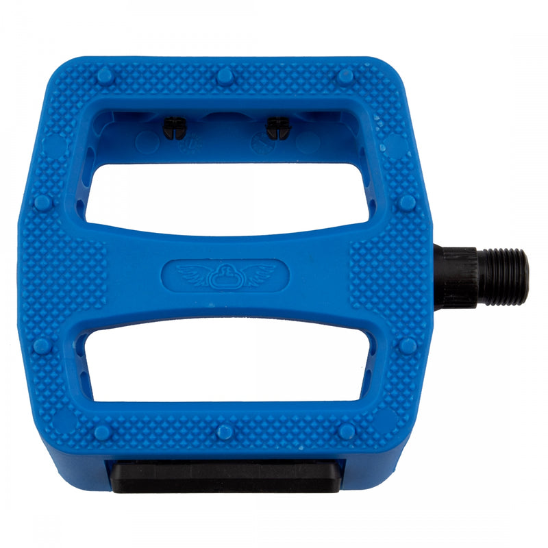 Load image into Gallery viewer, SE Bikes 12 O-Clock Platform Pedals 9/16&quot; Chomoly Spindle Nylon Molded Pins Blue
