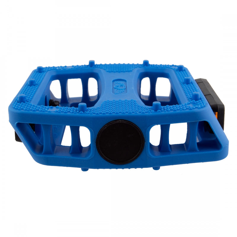 Load image into Gallery viewer, SE Bikes 12 O-Clock Platform Pedals 9/16&quot; Chomoly Spindle Nylon Molded Pins Blue
