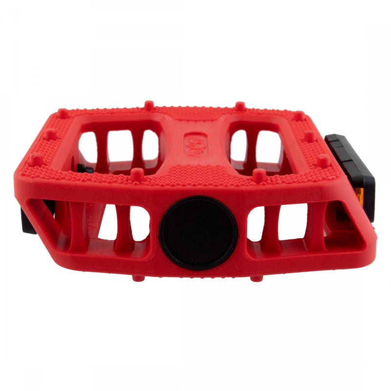 Load image into Gallery viewer, SE Bikes 12 O-Clock Platform Pedals 9/16&quot; Chomoly Spindle Nylon Molded Pins Red
