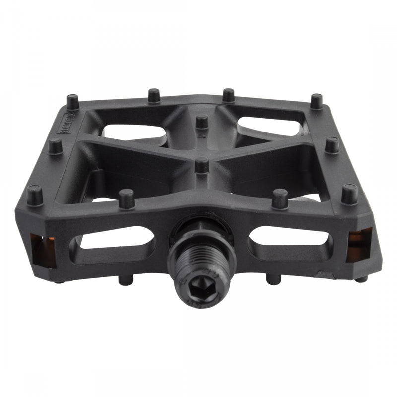 Load image into Gallery viewer, Black Ops T-Bar Pedals 9/16&quot; Chromoly Axle Nylon Fiber Body Molded Pins Black
