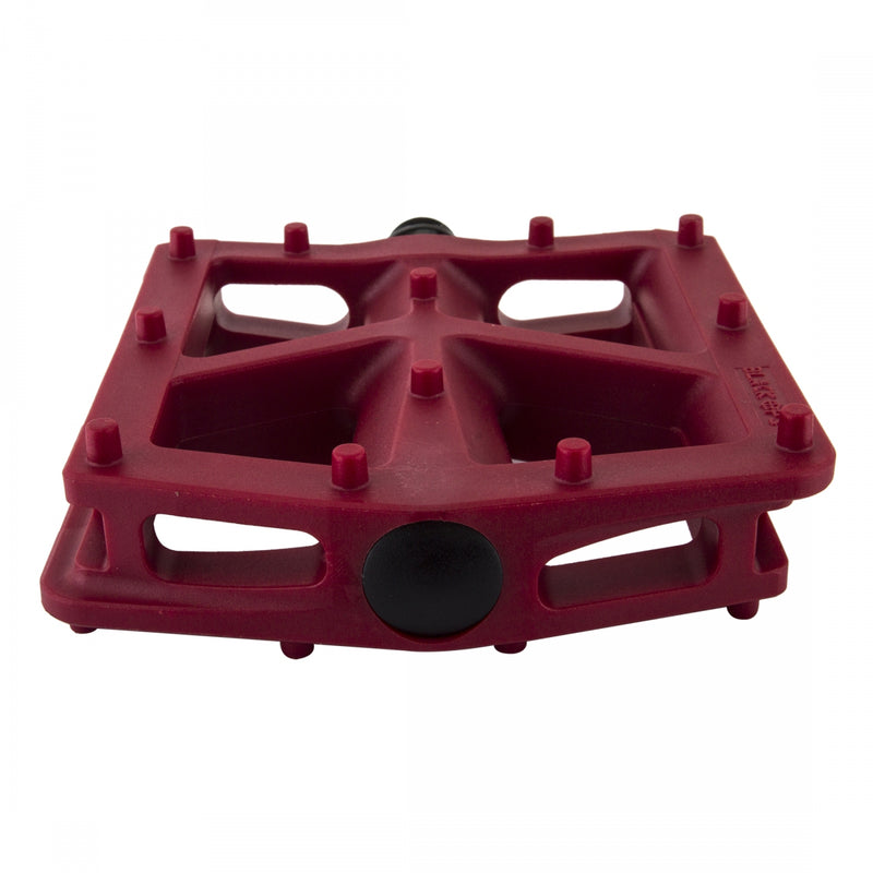 Load image into Gallery viewer, Black Ops T-Bar Pedals 9/16&quot; Chromoly Spindle Nylon Fiber Body Molded Pins Red
