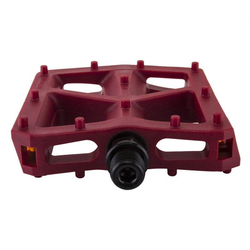 Load image into Gallery viewer, Black Ops T-Bar Pedals 9/16&quot; Chromoly Spindle Nylon Fiber Body Molded Pins Red
