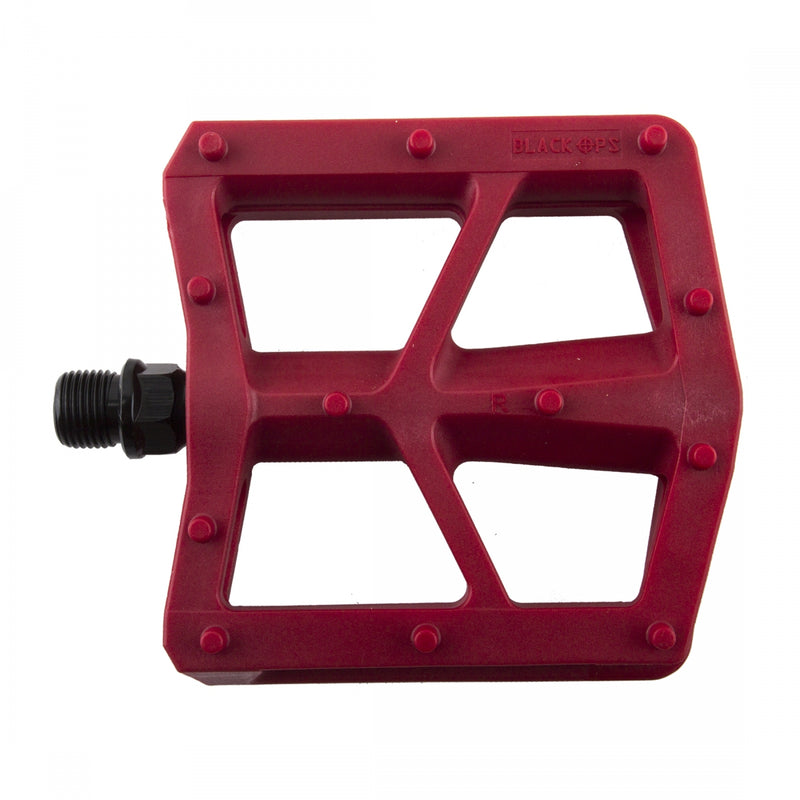 Load image into Gallery viewer, Black Ops T-Bar Pedals 9/16&quot; Chromoly Spindle Nylon Fiber Body Molded Pins Red
