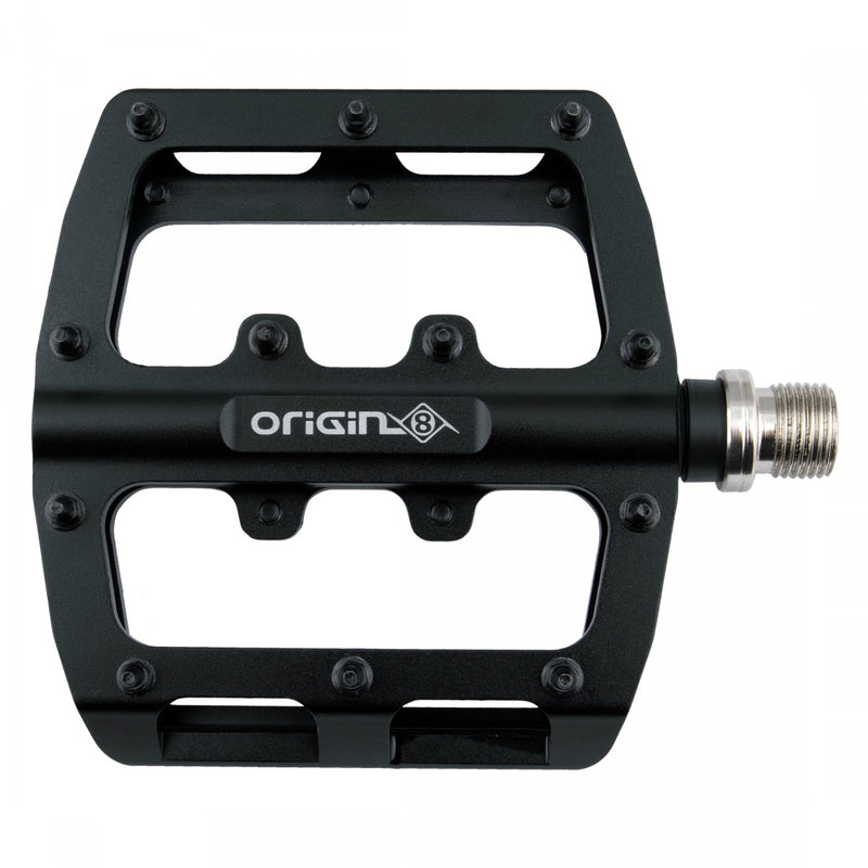 Load image into Gallery viewer, Origin8 Rascal Platform Pedals 9/16&quot; Concave Aluminum Body Removable Pins Black
