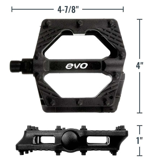 EVO Freefall Sport Platform Pedals, Body: Nylon, Spindle: Cr-Mo, 9/16'', Black, Pair