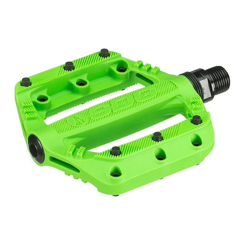 Load image into Gallery viewer, SDG Slater 90 Kids Platform Pedals 9/16&quot; Nylon Body Removable Pins Neon Green
