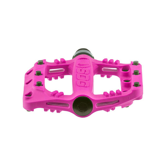 SDG Slater 90 Kids Platform Pedals 9/16" Composite Body Removable Pins Neon Pink