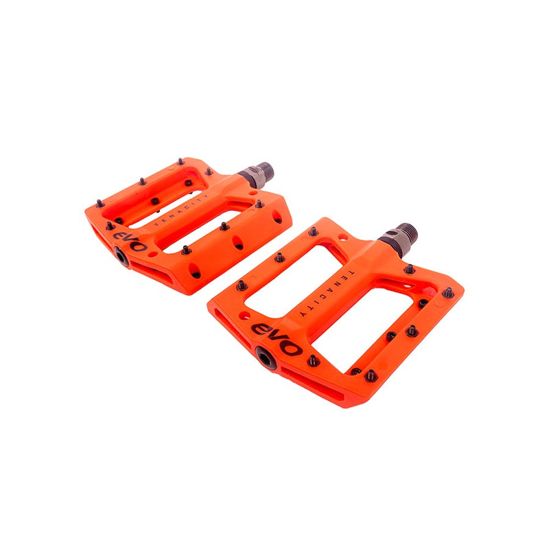 Load image into Gallery viewer, EVO Tenacity Platform Pedals, Body: Nylon, Spindle: Cr-Mo, 9/16&#39;&#39;, Orange, Pair
