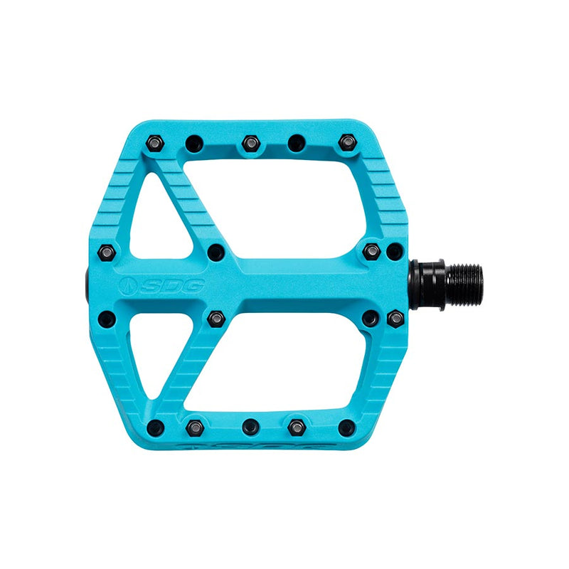 Load image into Gallery viewer, SDG Comp Platform Pedals 9/16&quot; Axle Composite Body 18 Removable Pins Turquoise
