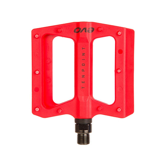 EVO Tenpoint Platform Pedals, Body: Nylon, Spindle: Cr-Mo, 9/16'', Red, Pair