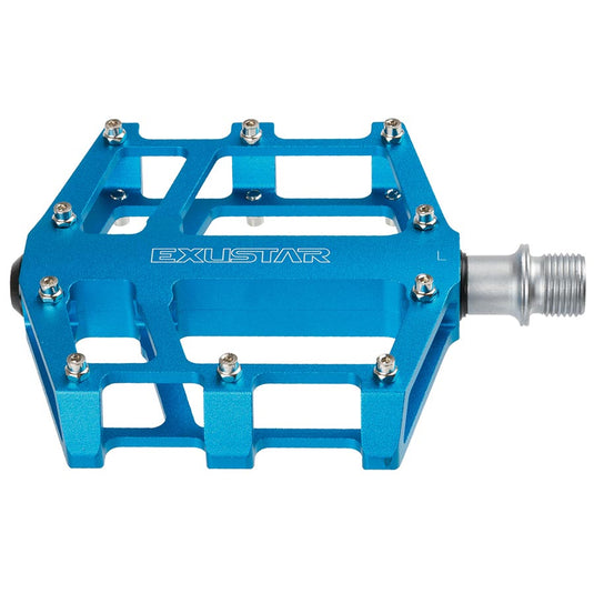 Exustar E-PB525 Platform Pedals, Body: Aluminum, Spindle: Cr-Mo, 9/16'', Blue