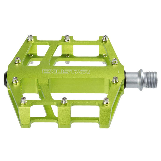 Exustar E-PB525 Platform Pedals, Body: Aluminum, Spindle: Cr-Mo, 9/16'', Green