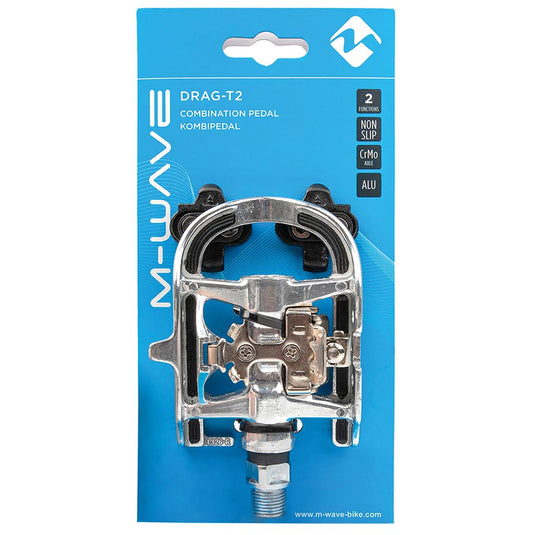 M-Wave Drag-T2 Dual Sided Pedals, Body: Aluminum, Spindle: Cr-Mo, 9/16'', Silver