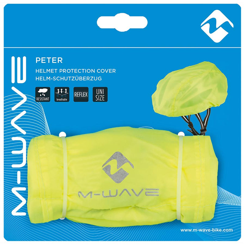 Load image into Gallery viewer, M-Wave Helmet Cover Water resistant, Neon Yellow with reflective logos
