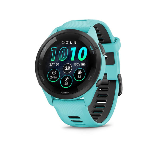 Garmin Forerunner 265 Music Watch, Watch Color: Aqua, Wristband: Aqua/Black - Silicone