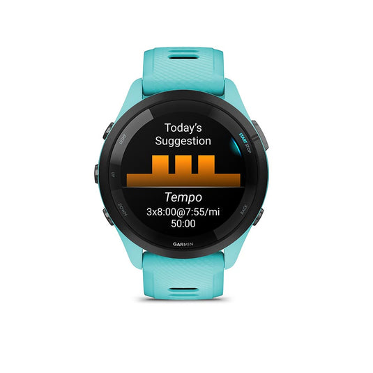 Garmin Forerunner 265 Music Watch, Watch Color: Aqua, Wristband: Aqua/Black - Silicone