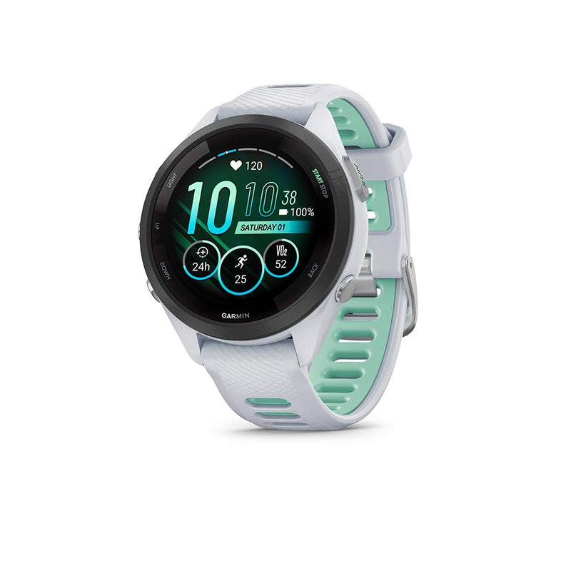 Load image into Gallery viewer, Garmin Forerunner 265S Music Watch, Watch Color: Whitestone, Wristband: Whitestone/Neo Tropic - Silicone
