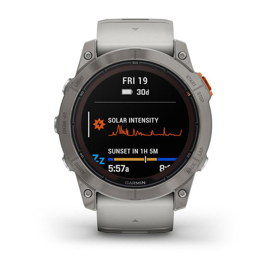 Garmin fenix 7X Pro Sapphire Solar, Watch, Watch Color: Titanium, Wristband: Fog Grey/ Ember Orange - Silicone