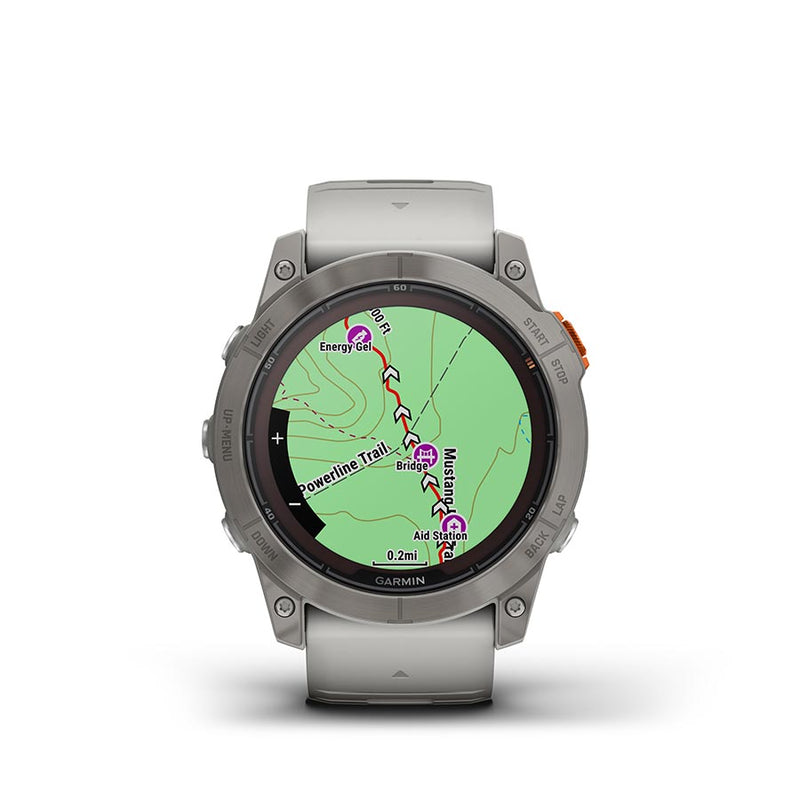 Load image into Gallery viewer, Garmin fenix 7X Pro Sapphire Solar, Watch, Watch Color: Titanium, Wristband: Fog Grey/ Ember Orange - Silicone
