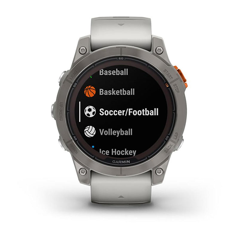 Load image into Gallery viewer, Garmin fenix 7 Pro Sapphire Solar, Watch, Watch Color: Titanium, Wristband: Fog Grey/ Ember Orange - Silicone
