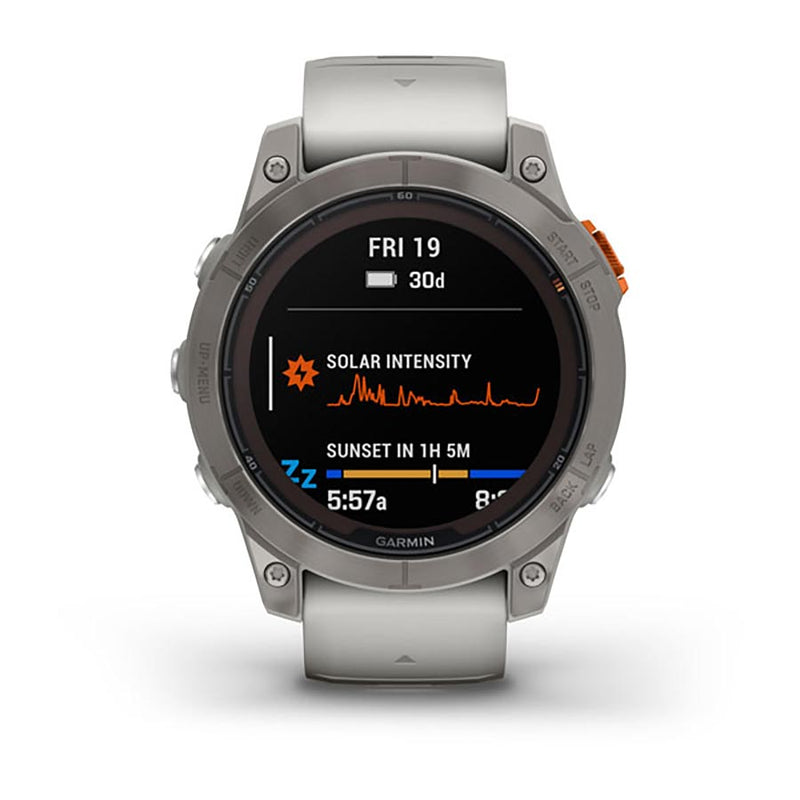 Load image into Gallery viewer, Garmin fenix 7 Pro Sapphire Solar, Watch, Watch Color: Titanium, Wristband: Fog Grey/ Ember Orange - Silicone
