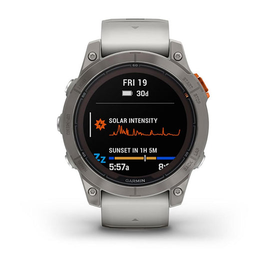 Garmin fenix 7 Pro Sapphire Solar, Watch, Watch Color: Titanium, Wristband: Fog Grey/ Ember Orange - Silicone