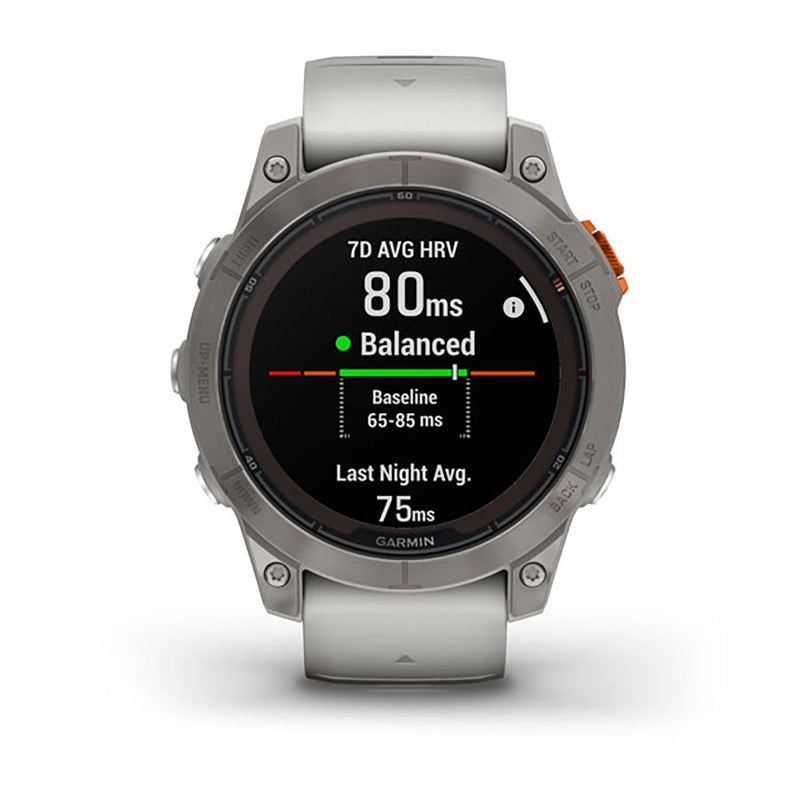 Load image into Gallery viewer, Garmin fenix 7 Pro Sapphire Solar, Watch, Watch Color: Titanium, Wristband: Fog Grey/ Ember Orange - Silicone
