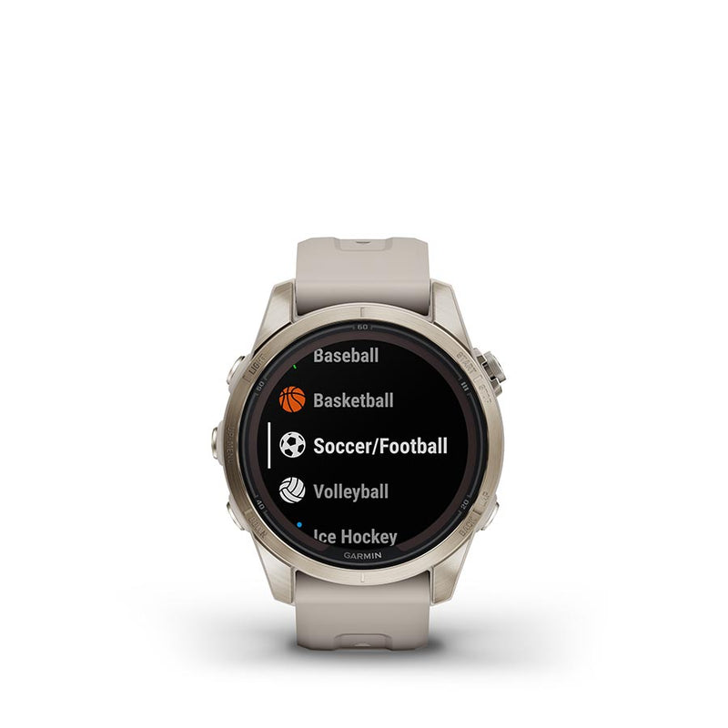 Load image into Gallery viewer, Garmin fenix 7S Pro Sapphire Solar, Watch, Watch Color: Soft Gold, Wristband: Light Sand - Silicone
