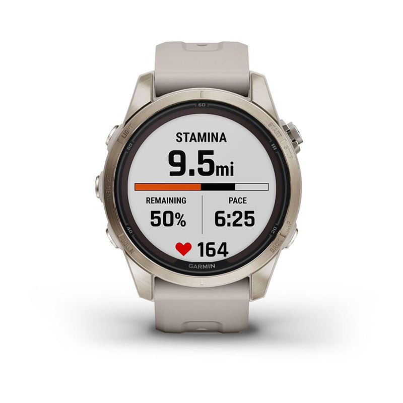 Load image into Gallery viewer, Garmin fenix 7S Pro Sapphire Solar, Watch, Watch Color: Soft Gold, Wristband: Light Sand - Silicone
