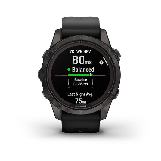 Garmin fenix 7S Pro Sapphire Solar Smartwatch - 42mm, Carbon Gray DLC Titanium Case, Black Band