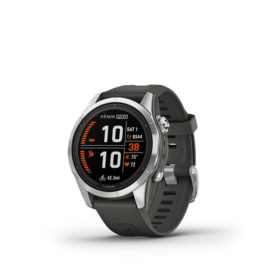 Garmin fenix 7S Pro Solar Glass, Watch, Watch Color: Silver/ Grey, Wristband: Graphite - Silicone