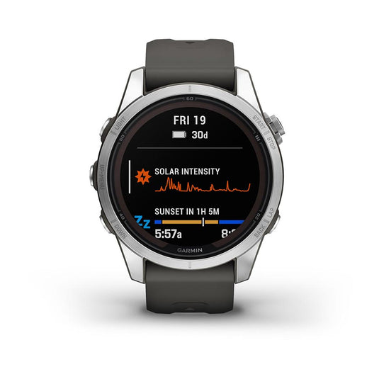 Garmin fenix 7S Pro Solar Glass, Watch, Watch Color: Silver/ Grey, Wristband: Graphite - Silicone