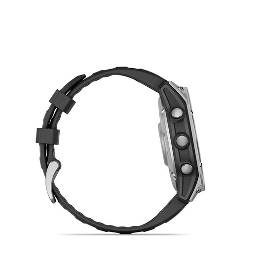 Garmin fenix E AMOLED 47mm Watch, Watch Color: Stainless, Wristband: Black - Silicone