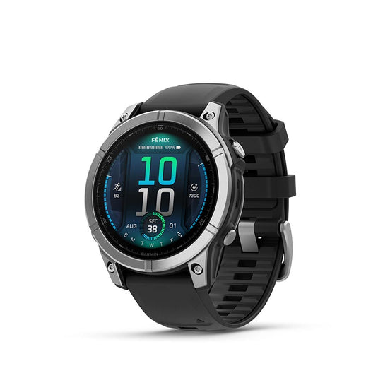 Garmin fenix E AMOLED 47mm Watch, Watch Color: Stainless, Wristband: Black - Silicone