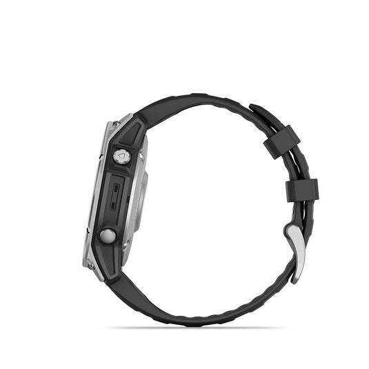 Garmin fenix E AMOLED 47mm Watch, Watch Color: Stainless, Wristband: Black - Silicone